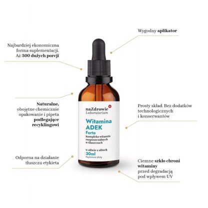 Witaminy ADEK (A D3 E K2 mk7) Forte naZdrowie krople 30ml - obrazek 3